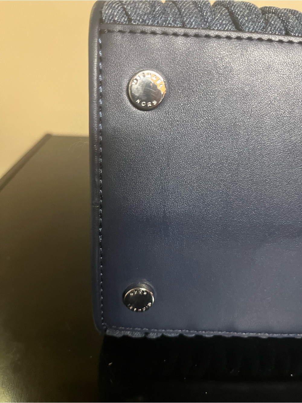 EUC Michael Kors Hamilton Denim-Textured Navy Satchel with Shoulder Strap - Picture 9 of 14
